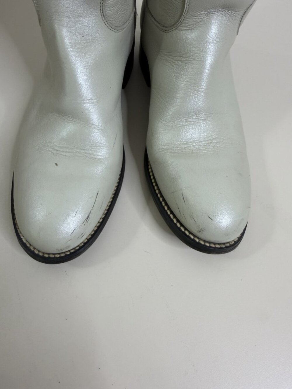 VTG Justin 3D Youth Off White Grayish Leather Roper Boots Western GUC - Picture 6 of 11